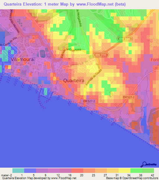 Quarteira,Portugal Elevation Map