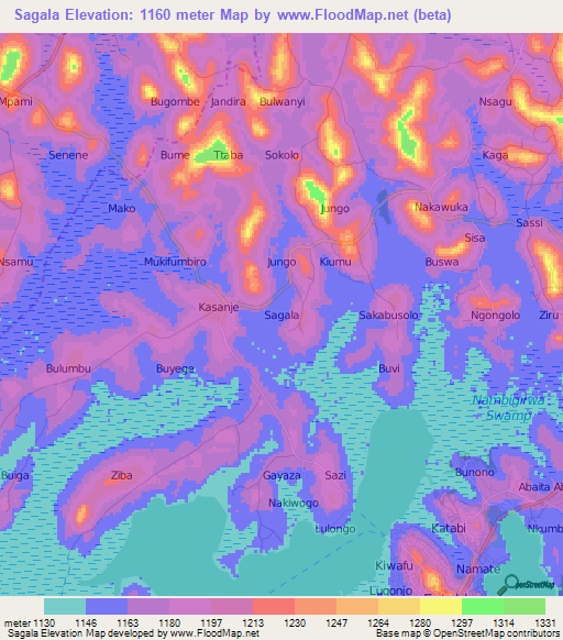 Sagala,Uganda Elevation Map