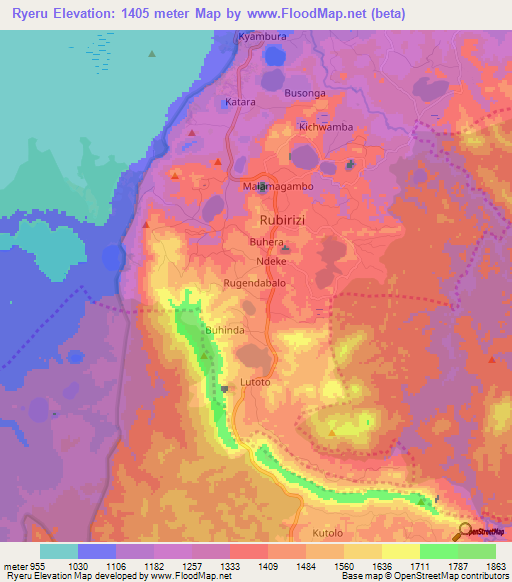 Ryeru,Uganda Elevation Map