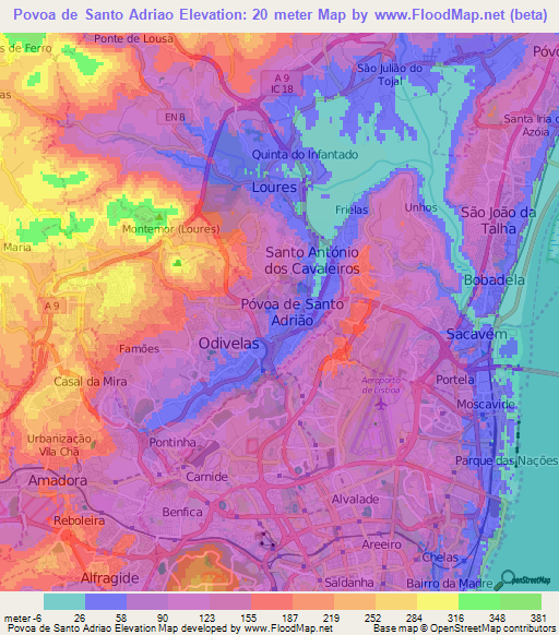 Povoa de Santo Adriao,Portugal Elevation Map