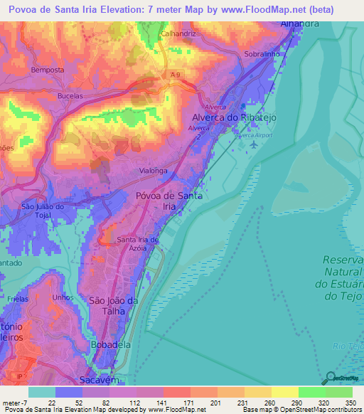 Povoa de Santa Iria,Portugal Elevation Map