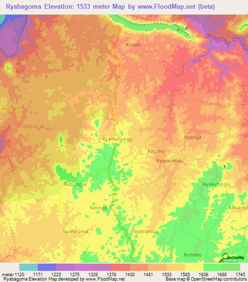 Ryabagoma,Uganda Elevation Map