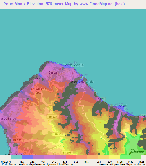 Porto Moniz,Portugal Elevation Map