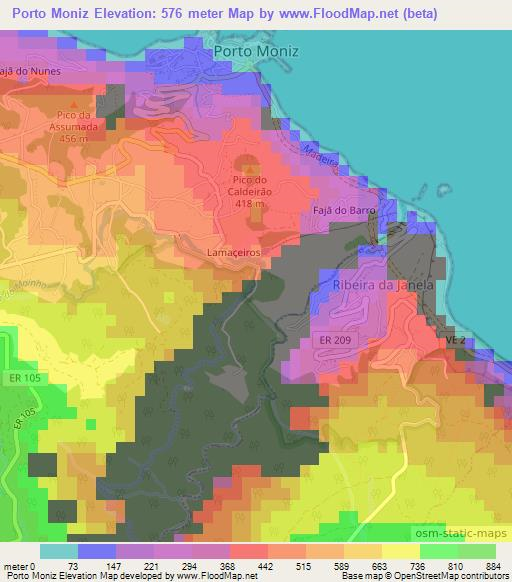 Porto Moniz,Portugal Elevation Map