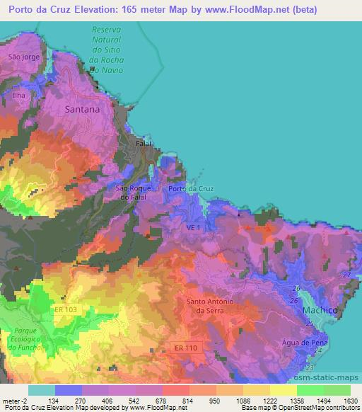 Porto da Cruz,Portugal Elevation Map