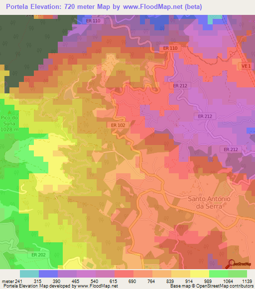 Portela,Portugal Elevation Map