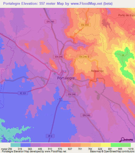 Portalegre,Portugal Elevation Map