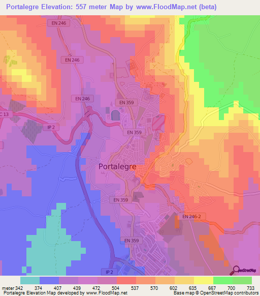 Portalegre,Portugal Elevation Map