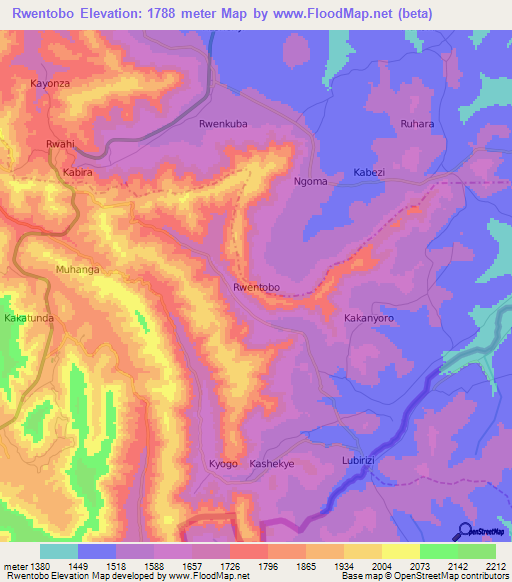 Rwentobo,Uganda Elevation Map