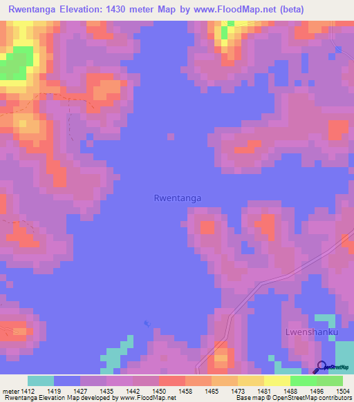 Rwentanga,Uganda Elevation Map