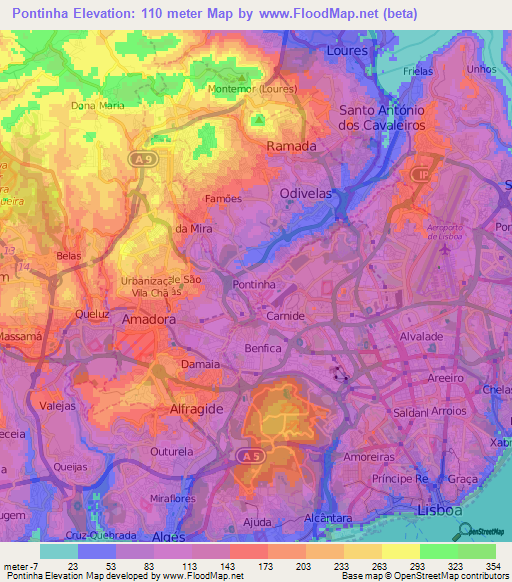 Pontinha,Portugal Elevation Map