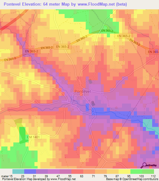 Pontevel,Portugal Elevation Map