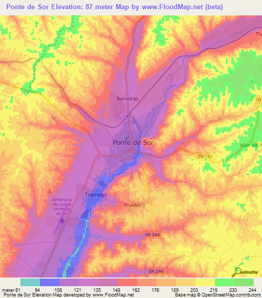 Ponte de Sor,Portugal Elevation Map
