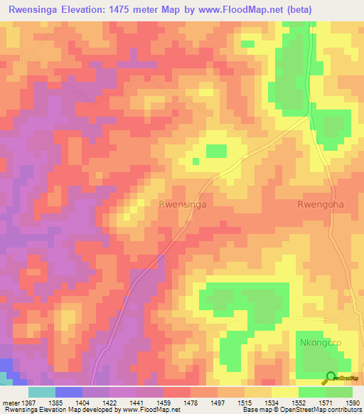 Rwensinga,Uganda Elevation Map