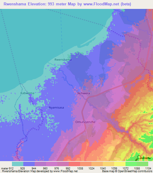 Rwenshama,Uganda Elevation Map