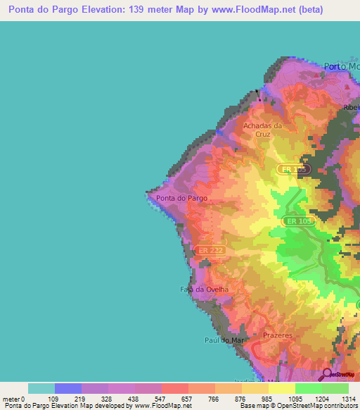 Ponta do Pargo,Portugal Elevation Map
