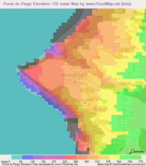 Ponta do Pargo,Portugal Elevation Map