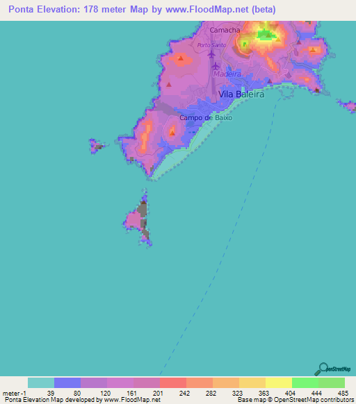 Ponta,Portugal Elevation Map