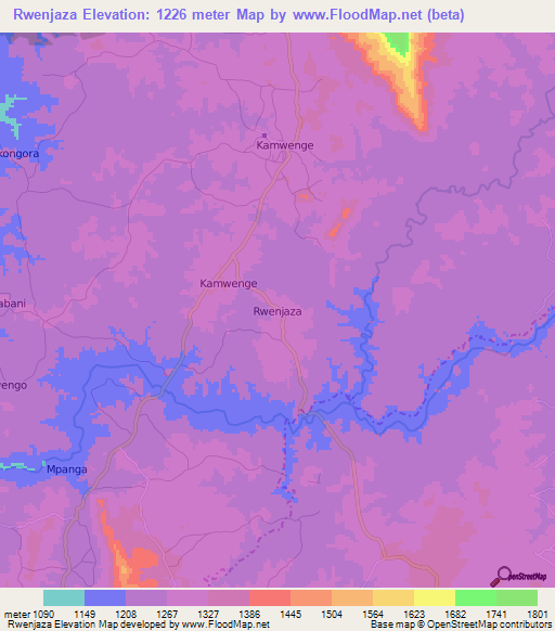 Rwenjaza,Uganda Elevation Map