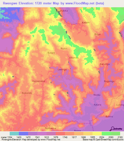 Rwengwe,Uganda Elevation Map