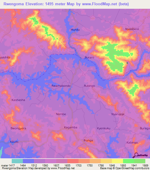 Rwengoma,Uganda Elevation Map