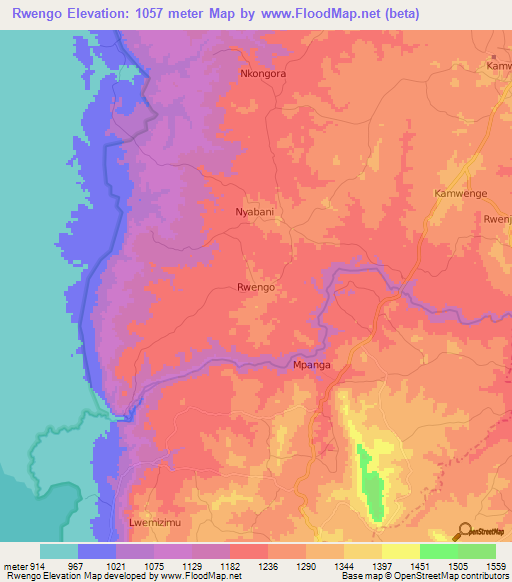 Rwengo,Uganda Elevation Map
