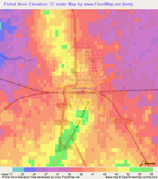 Pinhal Novo,Portugal Elevation Map
