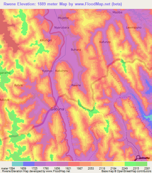 Rwene,Uganda Elevation Map