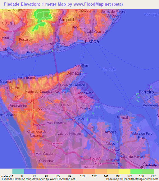 Piedade,Portugal Elevation Map