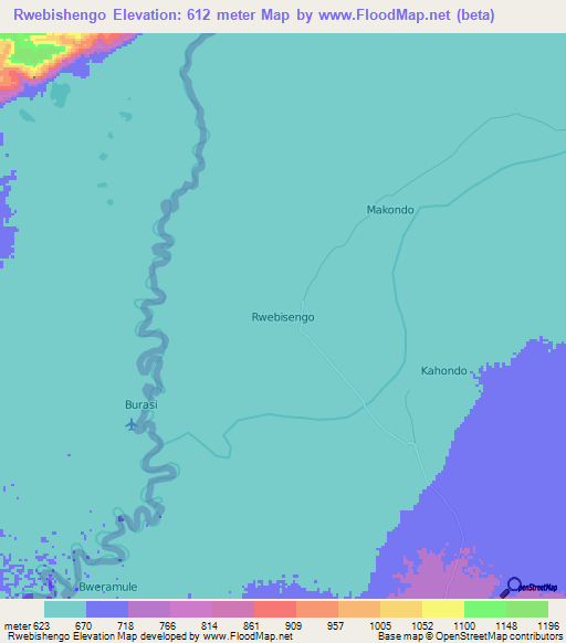 Rwebishengo,Uganda Elevation Map