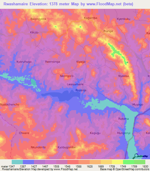 Rwashamaire,Uganda Elevation Map