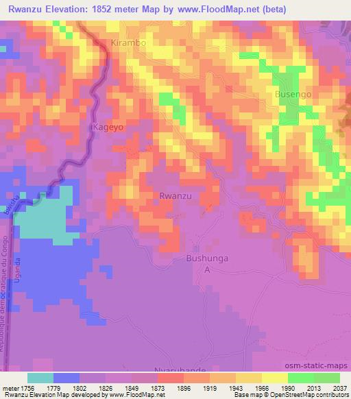 Rwanzu,Uganda Elevation Map
