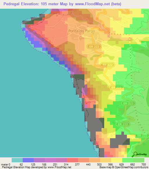 Pedregal,Portugal Elevation Map
