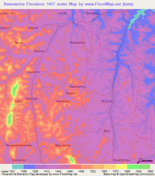 Rwanamira,Uganda Elevation Map