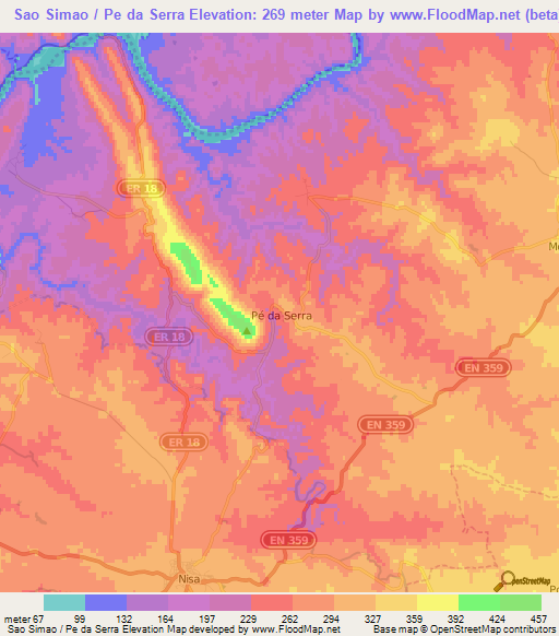 Sao Simao / Pe da Serra,Portugal Elevation Map