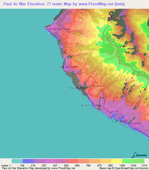 Paul do Mar,Portugal Elevation Map