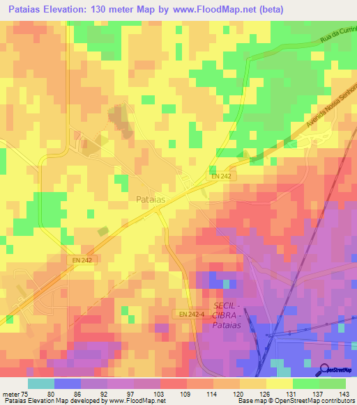 Pataias,Portugal Elevation Map