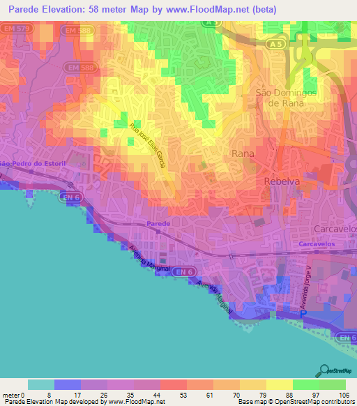 Parede,Portugal Elevation Map