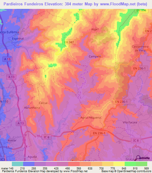 Pardieiros Fundeiros,Portugal Elevation Map