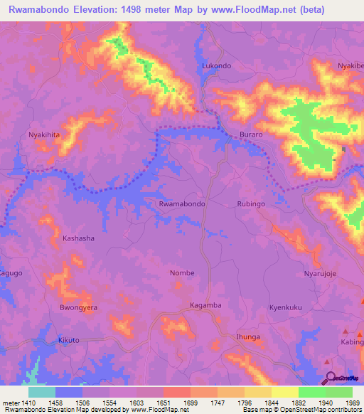 Rwamabondo,Uganda Elevation Map