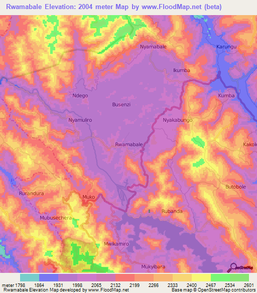 Rwamabale,Uganda Elevation Map