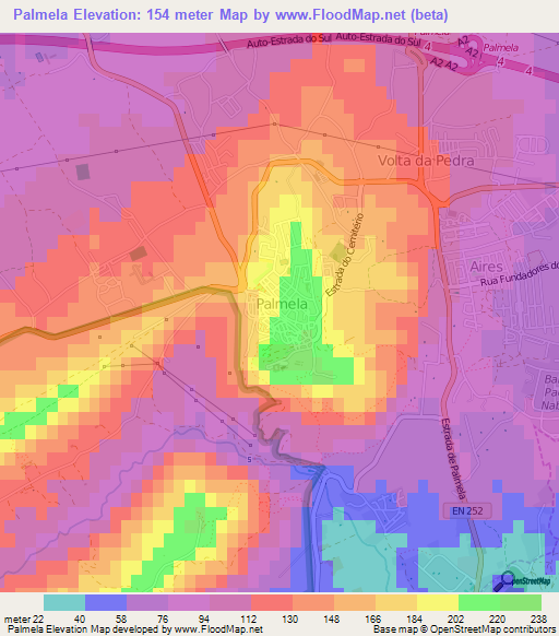 Palmela,Portugal Elevation Map