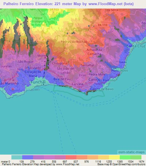 Palheiro Ferreiro,Portugal Elevation Map