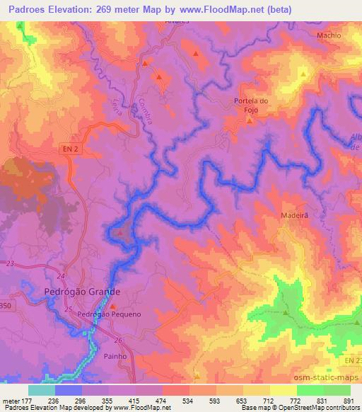 Padroes,Portugal Elevation Map