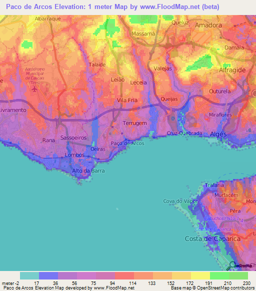 Paco de Arcos,Portugal Elevation Map