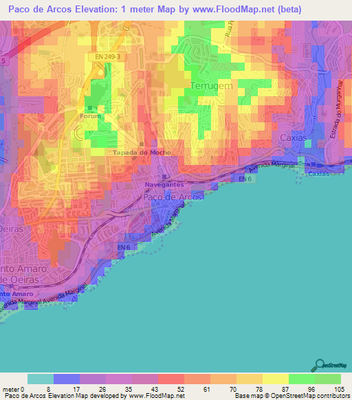 Paco de Arcos,Portugal Elevation Map