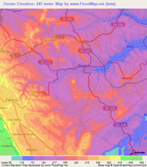 Ourem,Portugal Elevation Map