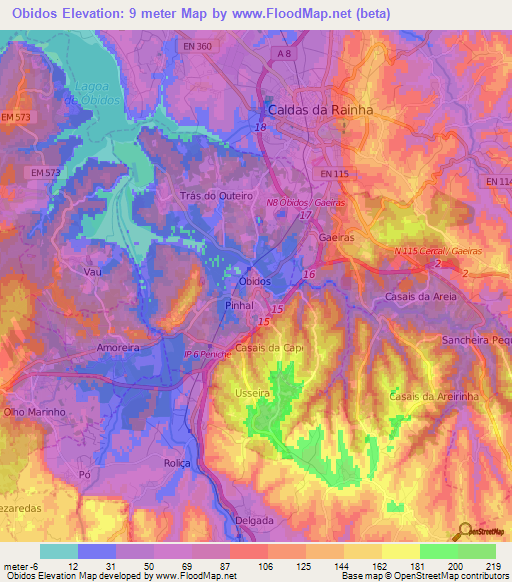 Obidos,Portugal Elevation Map