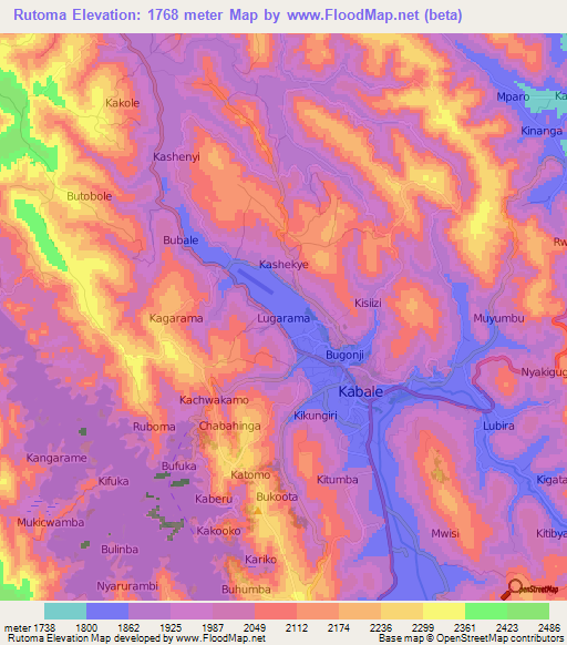 Rutoma,Uganda Elevation Map
