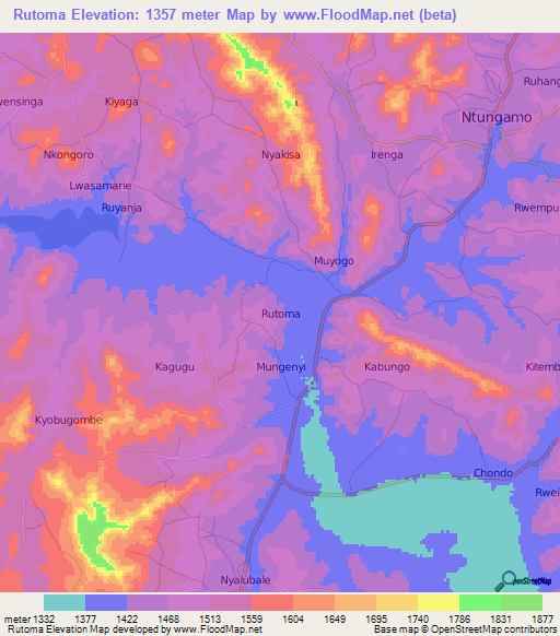 Rutoma,Uganda Elevation Map